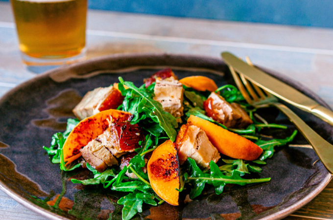 Pork belly and peach salad