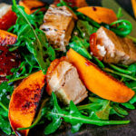 Pork belly and peach salad